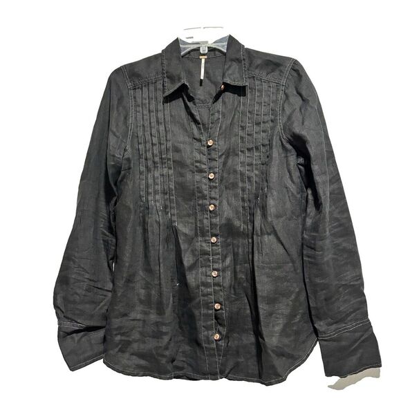 FREE PEOPLE Womens Shirt Breezy Morning Relaxed Casual Black Size Small Buttons - Picture 3 of 11